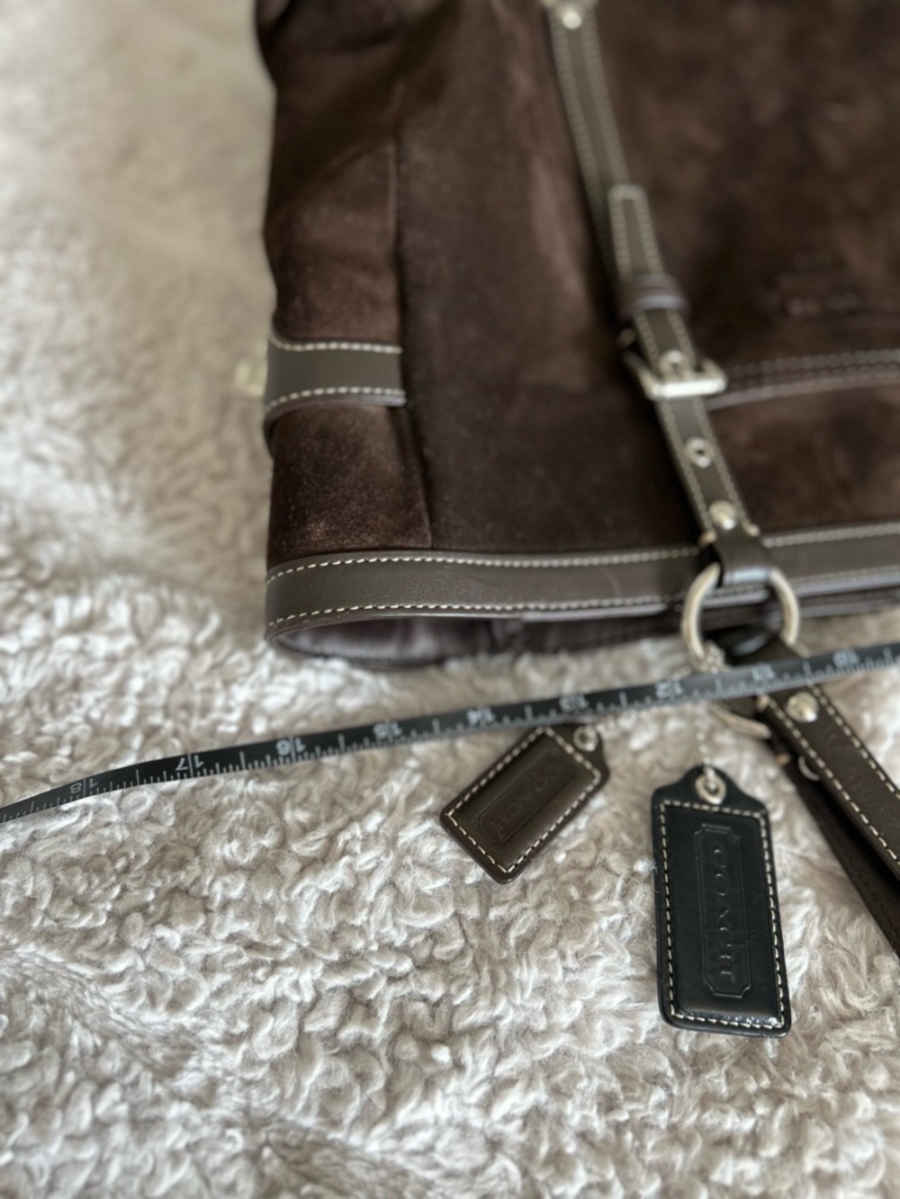 Coach Chocolate Brown Suede Tote with Leather Trim - Picture 7 of 14